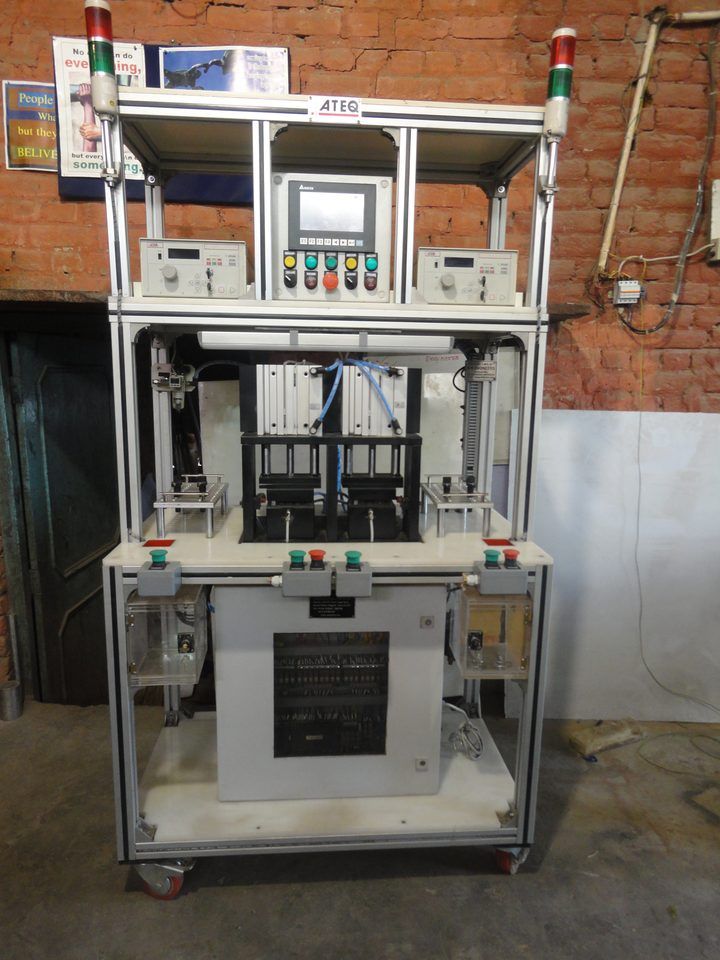 Multi-port leak testing machine with ATEQ controller and stack light